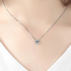 Cute 925 Sterling Silver Geometric Simple Round Choker AAA Zircon Pendant Necklace For Women Engagement Fine Jewelry NK005