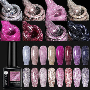 UR SUGAR 7.5ml Reflective Glitter Gel Pink Sequins Gel Nail Polish Soak Off UV Nail Gel Semi-permanent Nail Art Decoration