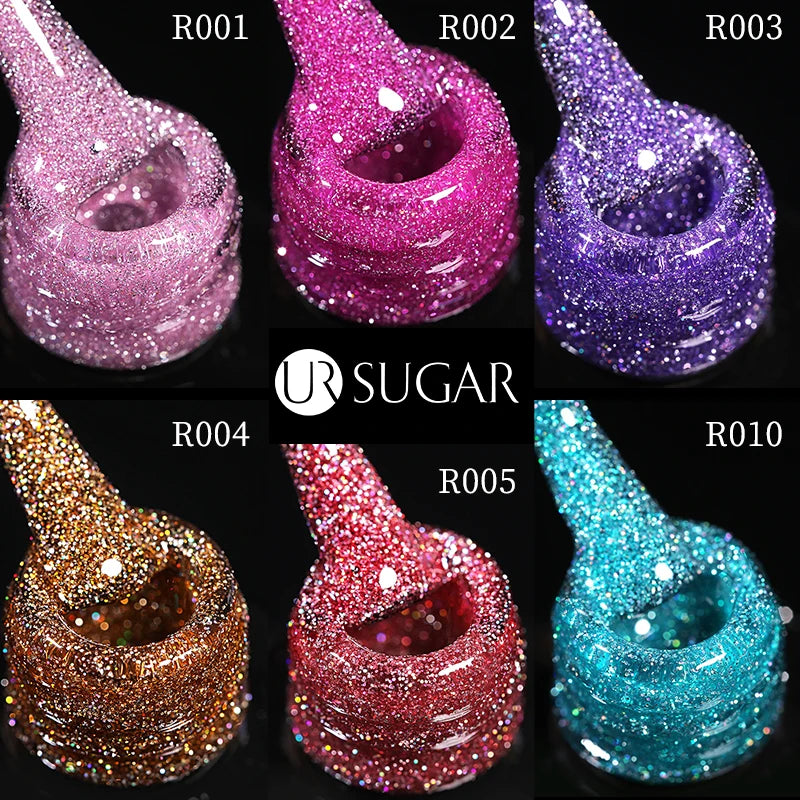 UR SUGAR 7.5ml Reflective Glitter Gel Pink Sequins Gel Nail Polish Soak Off UV Nail Gel Semi-permanent Nail Art Decoration