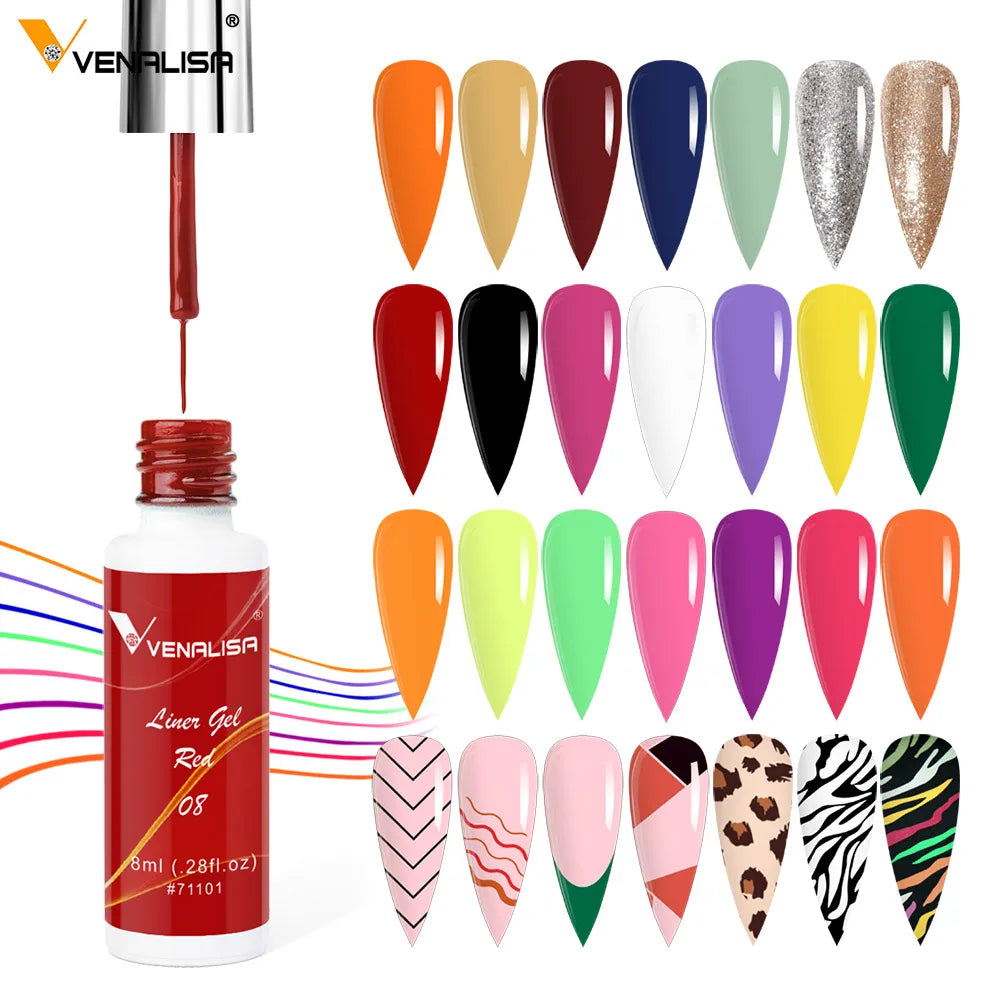 Venalisa Liner Gel 8ml French Nail Gel Polish UV LED Painting Gel Nail Art Design Gorgeous Glitter Color DIY Drawing Polish