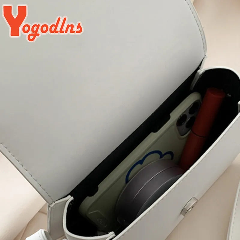 Yogodlns Trendy Saddle Shoulder Bag Women PU Leather Crossbody Bag Simple Solid Color Flap Messenger Bag Designer Handbags Pouch