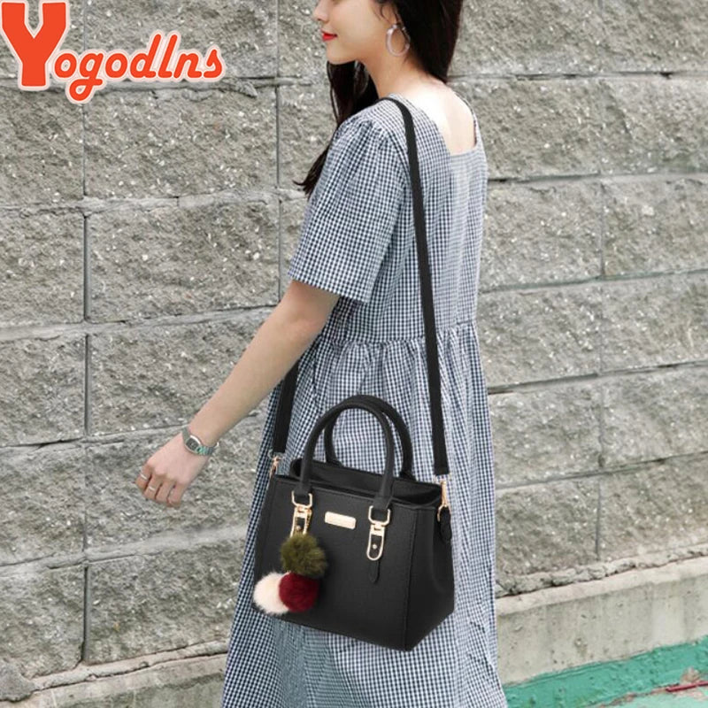 Yogodlns women beading pendant handbag ladies embossed shoulder bag ladies Messenger bag hairball bags high quality bag