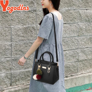 Yogodlns women beading pendant handbag ladies embossed shoulder bag ladies Messenger bag hairball bags high quality bag