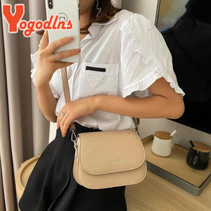 Yogodlns Trendy Saddle Shoulder Bag Women PU Leather Crossbody Bag Simple Solid Color Flap Messenger Bag Designer Handbags Pouch