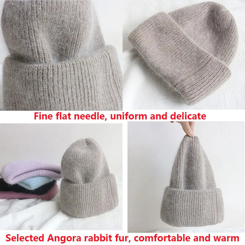 Hot Selling Winter Hat Real Rabbit Fur Winter Hats For Women Fashion Warm Beanie Hats Women Solid Adult Cover Head Cap