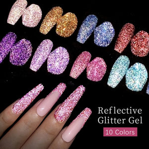 UR SUGAR 7.5ml Reflective Glitter Gel Pink Sequins Gel Nail Polish Soak Off UV Nail Gel Semi-permanent Nail Art Decoration