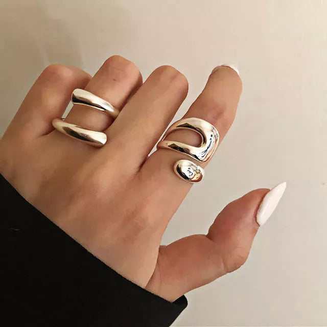 925 Sterling Silver Smooth Rings For Women hollow out chain Jewelry Beautiful Finger Open Rings For Party Birthday Gift