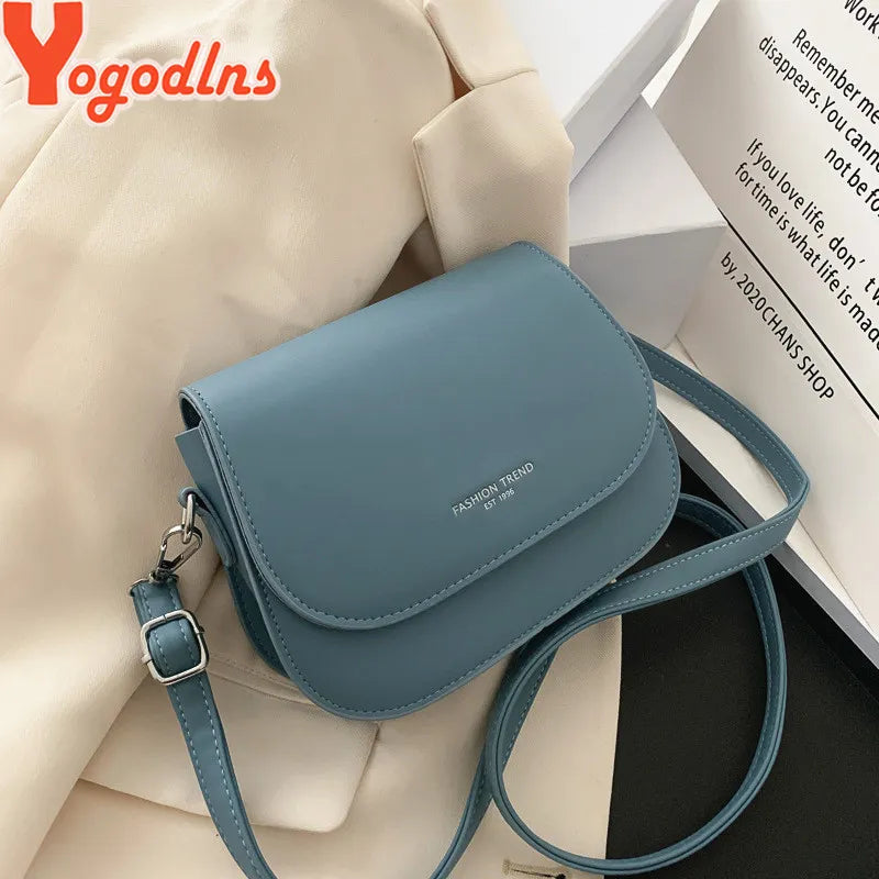 Yogodlns Trendy Saddle Shoulder Bag Women PU Leather Crossbody Bag Simple Solid Color Flap Messenger Bag Designer Handbags Pouch