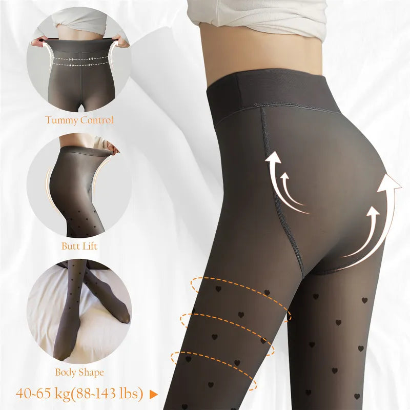 80/200g New Women's Fleece Tights Sexy Print Stockings Winter Warm Leggings Fashion High-Elastic Thermal Pantyhose Skin Effect