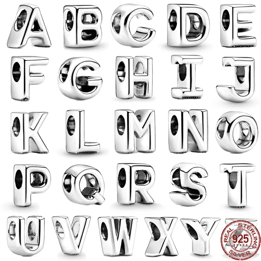 Hot Sale 925 Sterling Silver Letter A-Z Alphabet Charms Beads Fit Original Pandora Bracelet Necklace For Women Fine DIY Jewelry