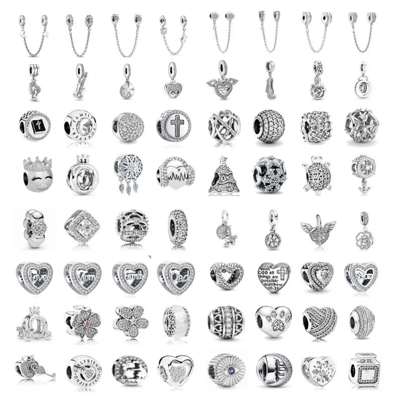 Fit Pandora 925 Original Bracelets White Stone Series Heart Wing Cross 925 Silver Plated Charms Beads DIY Birthday Jewelry Gift