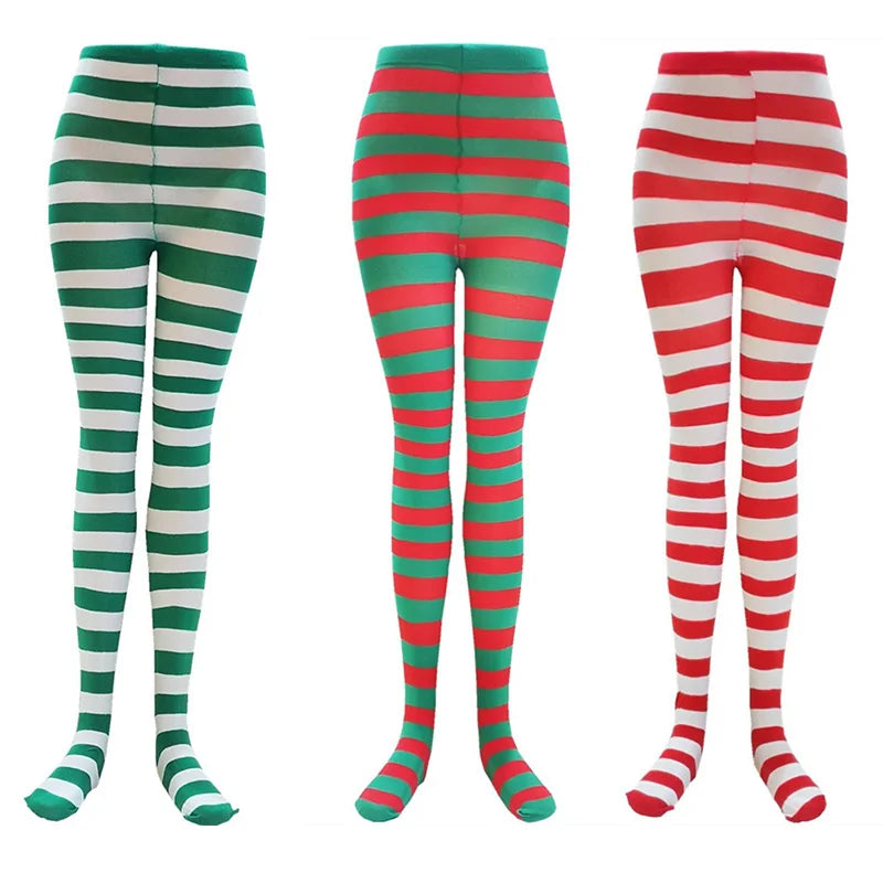 Goth Style Punk Women Striped Pantyhose Rainbow Long Tights Halloween Christmas High Waist Cosplay Stocking Elastic Slim Legging