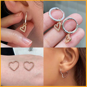 New 925 Sterling Silver Asymmetrical Heart Hoop Stud Earrings Original Sparkling SnowflakStud Earrings DIY Women Fashion Gift