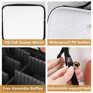 New LED Lighted Cosmetic Case with Mirror Waterproof PU Leather Portable Travel Makeup Storage Bags