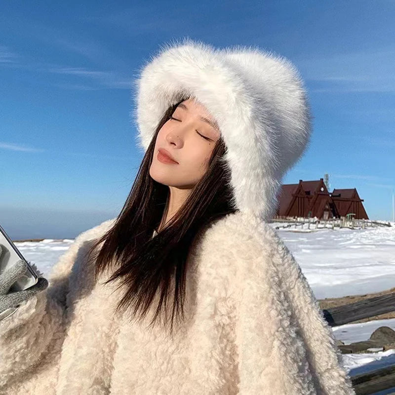 2023 y2k Fluffy Faux Fur Bucket Hat Women Rabbit Fur Warm Thick Plush Winter Hat Lady Luxury Fashion Furry Panama Fisherman Cap