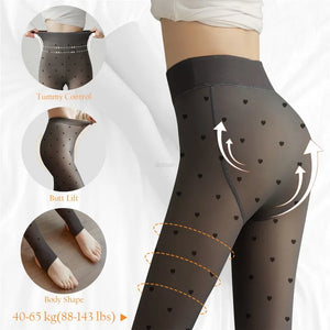 Sexy Print Leggings Women Fake Translucent Pantyhose Warm Thick Wool Sock Pants Polka Dot Fleece Tights Stocking Female Hosiery