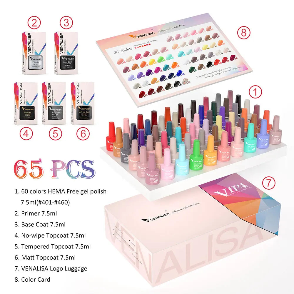 New Fashion Color Venalisa Gel Polish Kit VIP4 HEMA FREE Enamel Vernish For Nail Art Design Whole Set Nail Gel Learner Kit