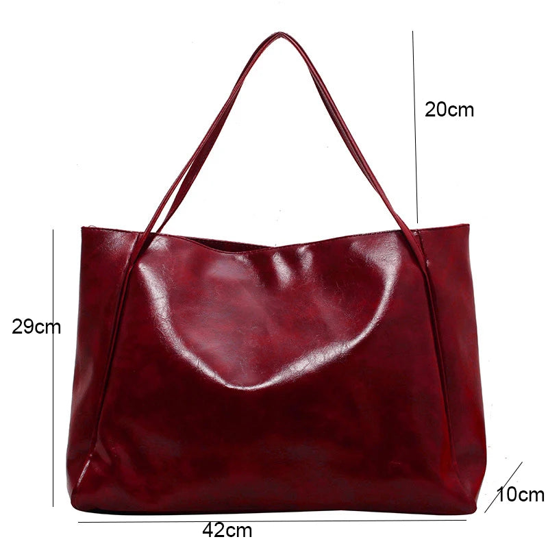 Women Tote Bag Fashion Underarm Pouch Large Capacity Soft Pu Leather Shoulder Bag Retro Crossbody Bag Casual Portable Bucket Bag