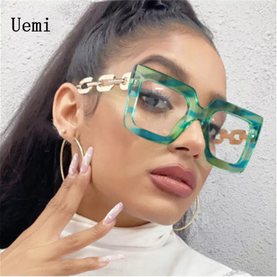 New Women Fashion Anti Blue Light Oversized Frame Women Glasses Square Plain Glasses Optical Spectacle Brand Qulity Computer