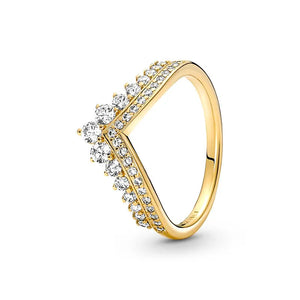 2022 New Gold Plated 925 Silver Ring Zircon Sparkling Princess Wishbone Heart Ring Women Original Ring Fine Jewelry