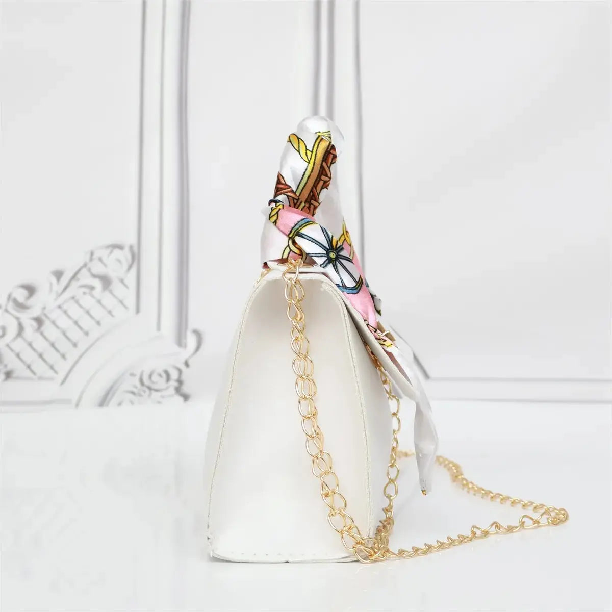 Women Fashion Simplicity Solid Color Handbag Niche Design Silk Scarf Mini Chain Single Shoulder Crossbody Bag Bandolera