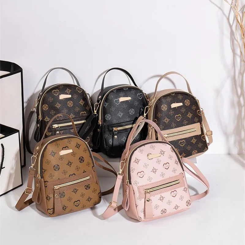 Fashion Printed Women Small Backpack Waterproof Double Layer Large Capacity Shoulder Bag Casual Daily Cell Phone Coin Purse