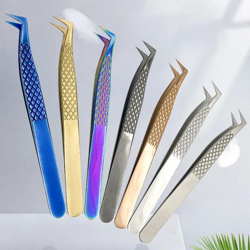 Stainless Steel Eyelashes Tweezers Professional for Lashes Extension Gold Decor Anti-static Eyebrow Tweezers Eyelash Extension