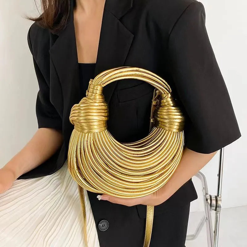 Handbags for Women 2023 New in Gold Luxury Designer Brand Handwoven Noodle Bags Rope Knotted Pulled Hobo Silver Evening Clutch