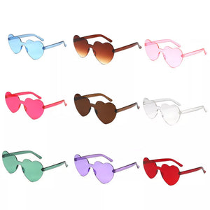 Love Heart Shape Sunglasses Women Rimless Frame Tint Clear Lens Colorful Sun Glasses Female Red Pink Yellow Shades Travel