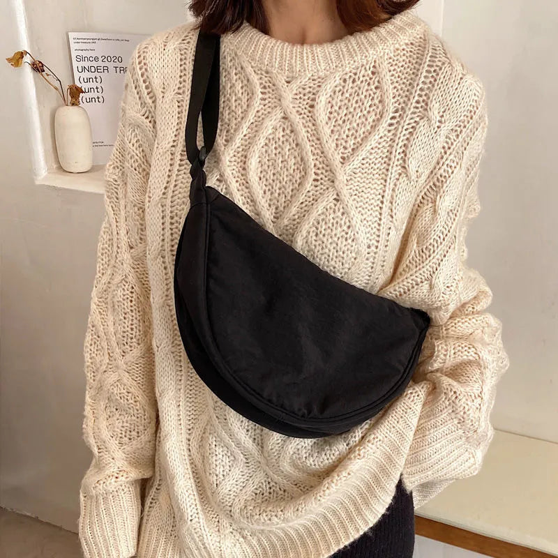 Simple Design Women's Messenger Bag Fashion Ladies Nylon Hobos Small Shoulder Bags Vintage Female Girls Purse Cloth Handbags