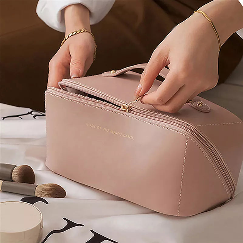 Large-Capacity Travel Cosmetic Bag Portable PU Makeup Pouch Women Waterproof Bathroom Washbag Multifunctional Toiletry Kit