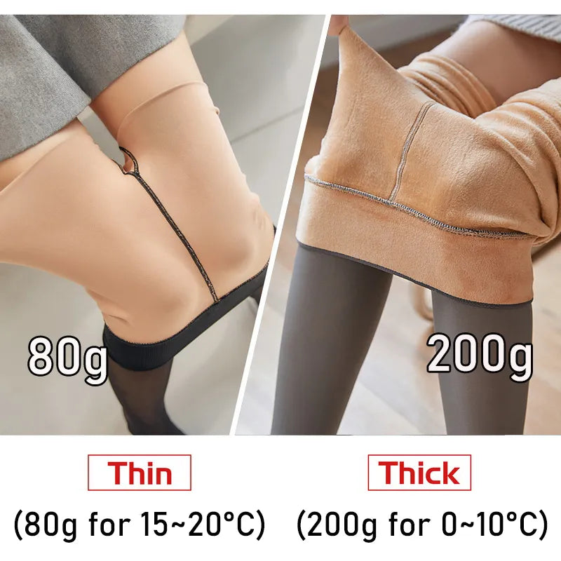 80/200g New Women's Fleece Tights Sexy Print Stockings Winter Warm Leggings Fashion High-Elastic Thermal Pantyhose Skin Effect