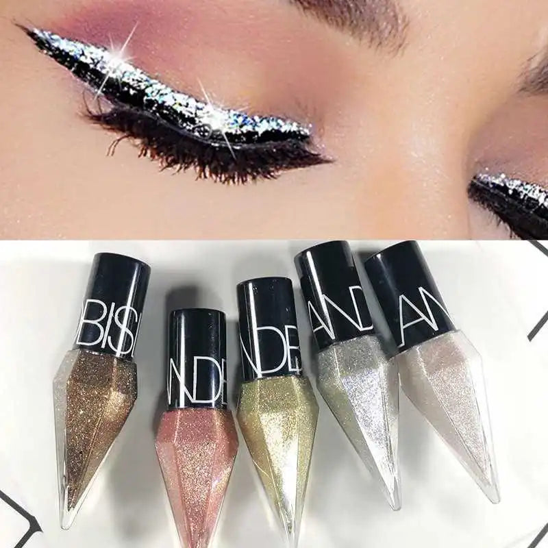 Eye Shadow Pearlescent Diamond Eye Shadow Liquid 5-color Sequins MakeUp Smooth Mini Fine Brush Eyeliner Shine And Head