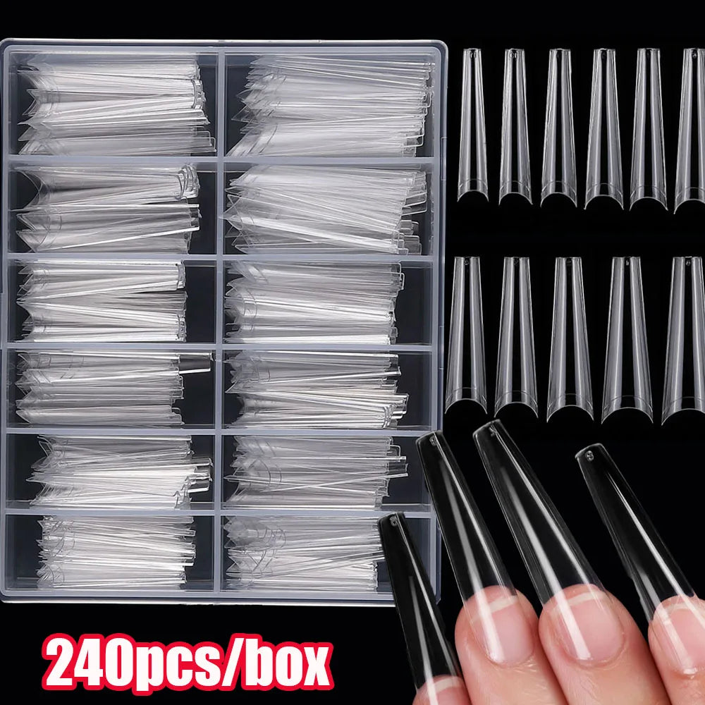 240Pcs Extra Long C Curve Straight Coffin Nail Tips 3.5-4.3CM Half Cover Acrylic False Nail Tip Boxed XXL Long  False Nails Tool