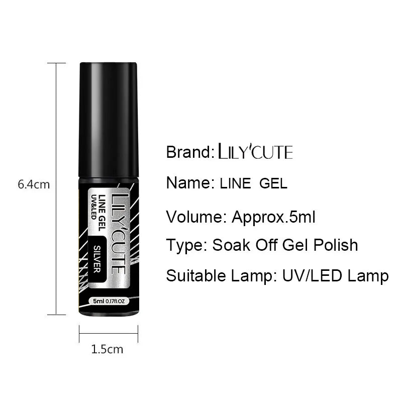 LILYCUTE 5ml Super-Bright Metallic Liner Gel Polish Gold Silver Mirror Gel Nail Polish French Style Drawing Line Nail Art Vernis