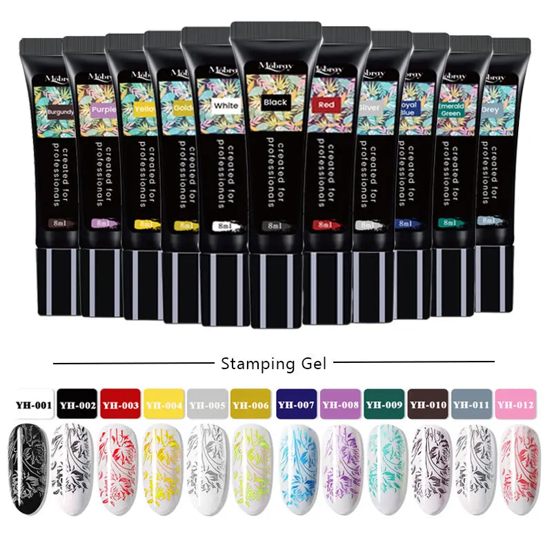 Mobray 8ML Nail Stamping Gel Polish Black White Colorful Painting Polish Semi Permanent Soak Off UV Stamp Gel For Nail Art