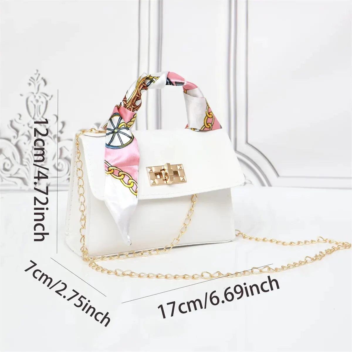 Women Fashion Simplicity Solid Color Handbag Niche Design Silk Scarf Mini Chain Single Shoulder Crossbody Bag Bandolera