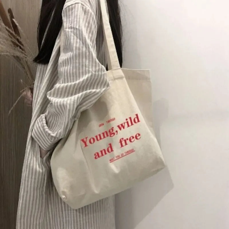 Casual Large Capacity Shoulder Bags Shopper Canvas Letter Fashion Harajuku Zipper Print Ulzzang Handbags Cheap Women