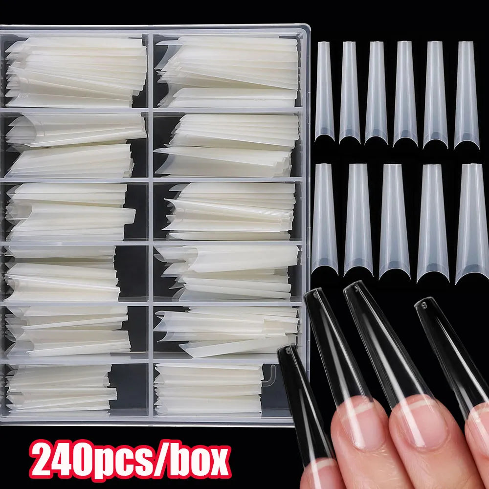 240Pcs Extra Long C Curve Straight Coffin Nail Tips 3.5-4.3CM Half Cover Acrylic False Nail Tip Boxed XXL Long  False Nails Tool