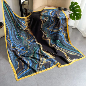 Fashion 110cm Silk Hijab For Women Square Scarf Large Neckerchief Headband Shawl Wraps Bandana Foulard Echarpe